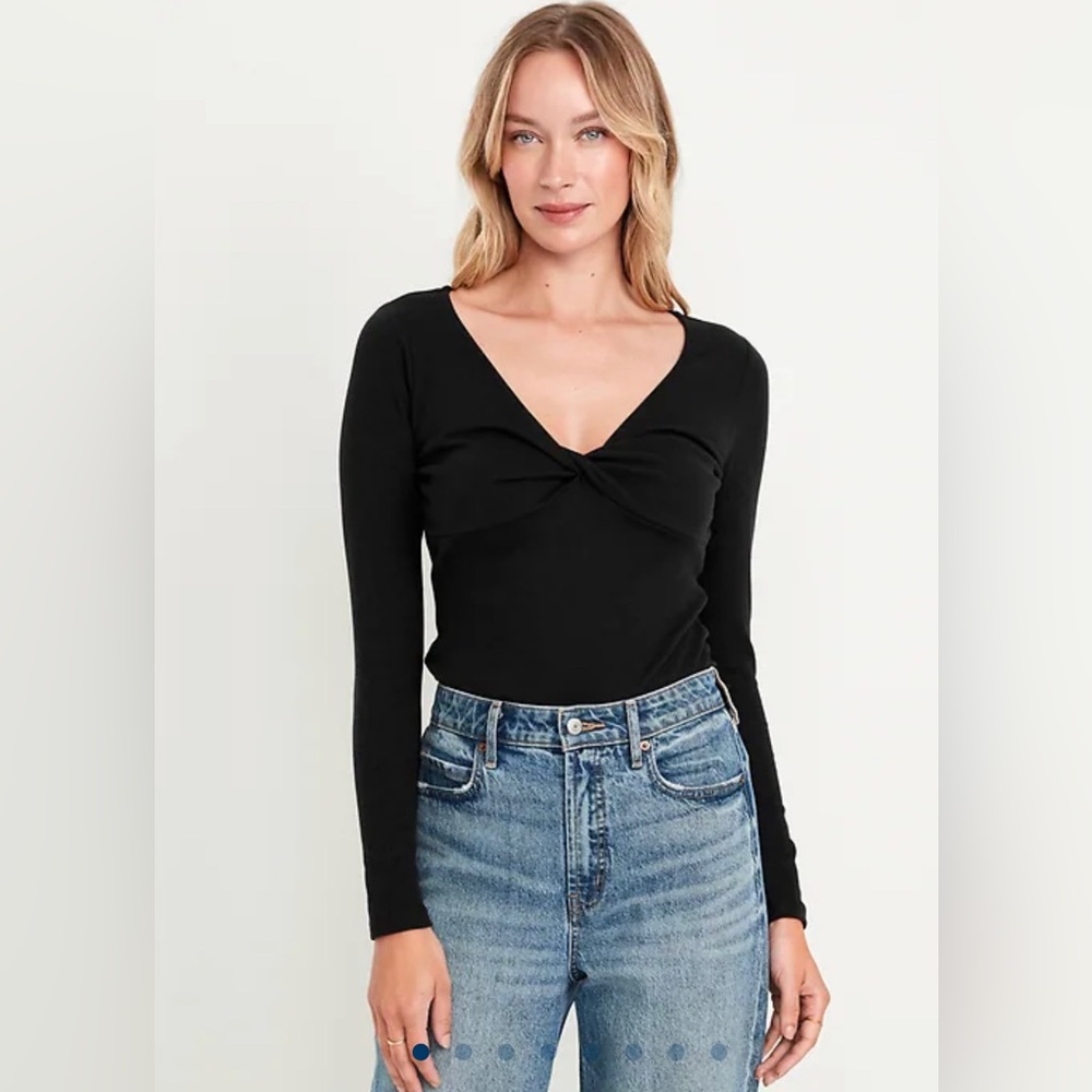🆕 Old Navy Women’s Twist-Front Ribbed Long Sleeve Top L-Tall 12-14 Tall